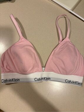 Calvin Klein Light Pink Cotton Triangle Bralette with White Logo Band